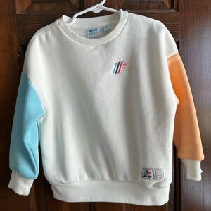 ALDI GEAR Colorblock Crewneck Sweatshirt - White with Blue & Peach Sleeves